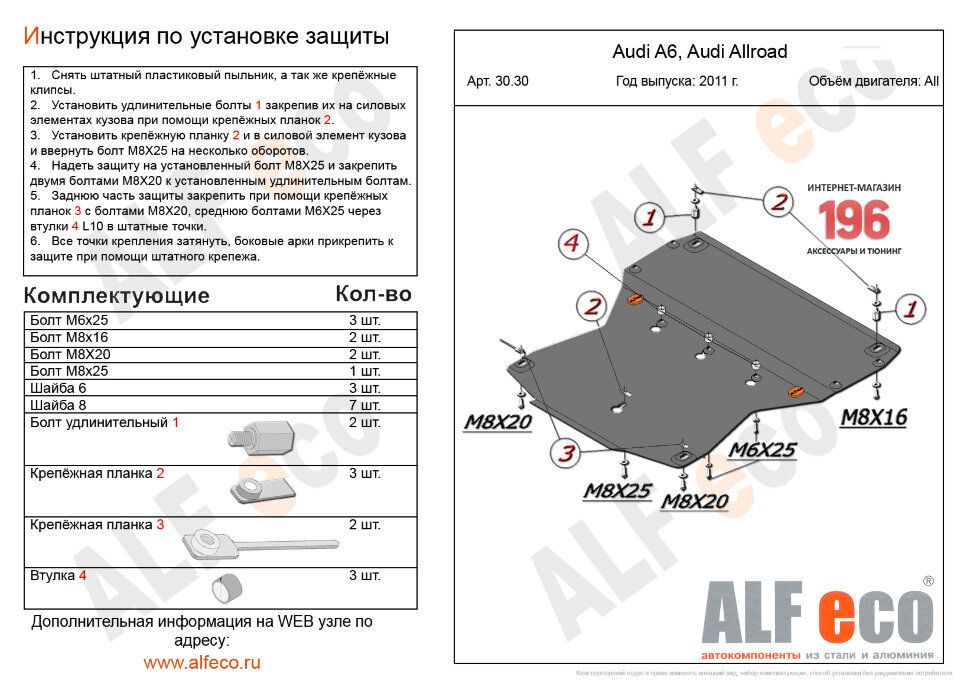 Защита картера для Audi A7 I (4G) Рестайлинг